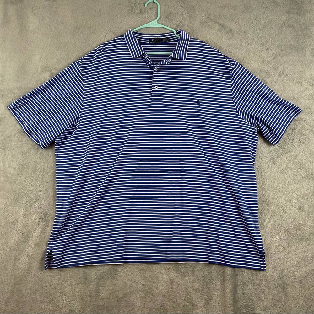 Ralph Lauren Men’s 4XLT Blue White Striped Short Sleeve Pullover Polo Shirt